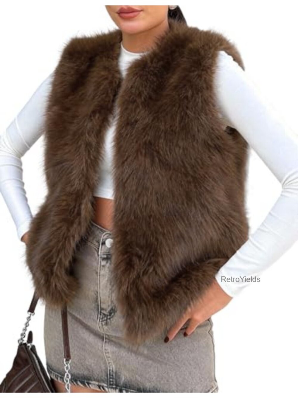 Faux Fur Sleeveless Vest Fluffy Open Front Winter Coat